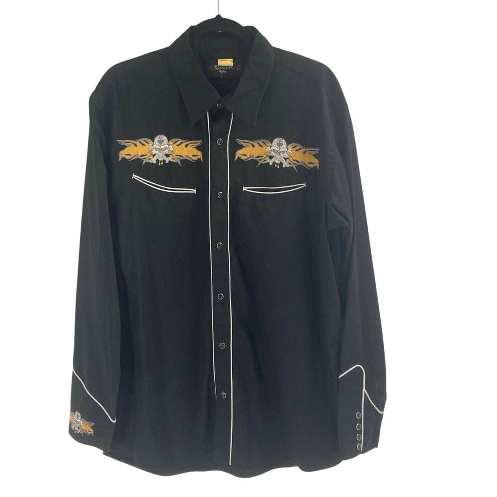 Redstar Rodeo Western Shirt Men’s 2XL Embroidered Skull Rockability Cowboy Black